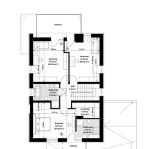 Second Floor Plan with Bedroom Layout – A comprehensive house blueprint detailing the bedroom and bathroom arrangement for a modern house. Available in DWG and PDF formats. #houseblueprint #planmaison #modernhouseplans