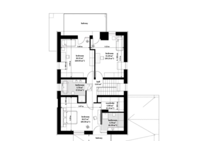 Second Floor Plan with Bedroom Layout – A comprehensive house blueprint detailing the bedroom and bathroom arrangement for a modern house. Available in DWG and PDF formats. #houseblueprint #planmaison #modernhouseplans