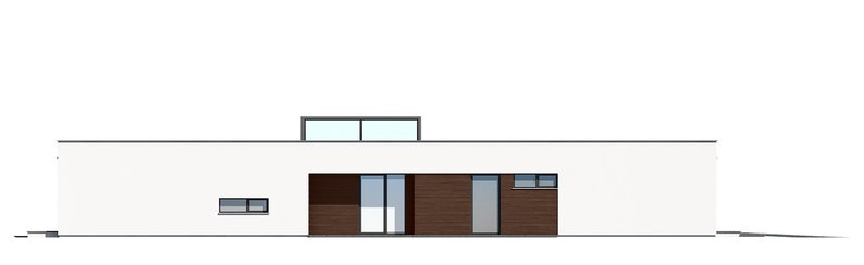Side view of a sleek modern home featuring wood accents and minimalist design. Great for cottage house plans or compact designs.