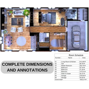 Detailed floor plans with complete dimensions and annotations. Perfect for modern house plans or cottage house designs. Includes a full room schedule and layout for efficient home planning. Ideal for custom home projects or renovations.