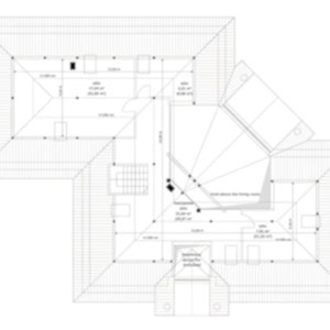 Roof layout plan showcasing precise measurements and design details for a modern house. Ideal for architects and builders looking for detailed house blueprints. Includes attic space and structural elements for efficient construction planning.