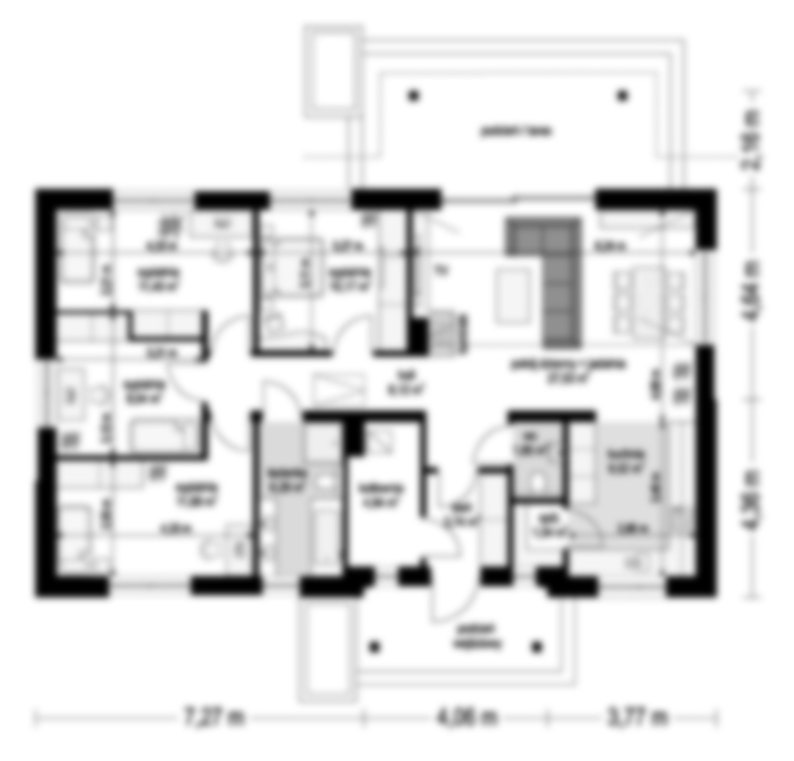 Floor Plan 1:
;Detailed floor plan of the main level, showcasing bedrooms, living area, kitchen, and an efficient layout designed for comfort and practicality.