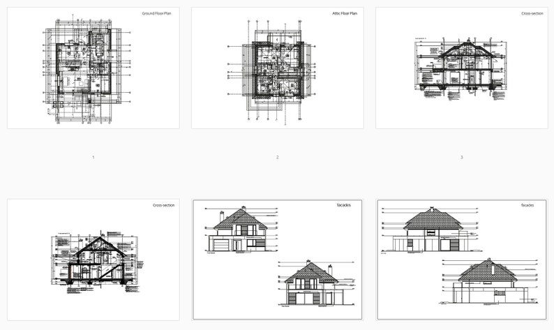 Architectural drawings showcasing floor plans, elevations, and cross-sections, essential for creating accurate house plans and modern house designs.