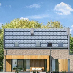 Rear view of a contemporary home showcasing a minimalist design. Great for house plan modern enthusiasts looking for sleek architecture and functional floor plans.