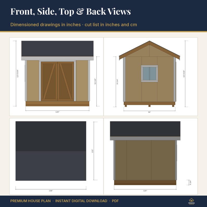 8x10 Shed Plans | Gable Garden Shed with Double Doors and Window | DIY Small Storage Shed Building Plans with Cut List, PDF Instant Download image 2