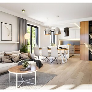 Spacious open-plan living area with natural lighting. A great example for tiny home plans and small house enthusiasts.