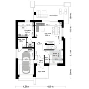Ground floor plan layout showcasing detailed measurements for a modern house, a perfect house blueprint for architects and builders.