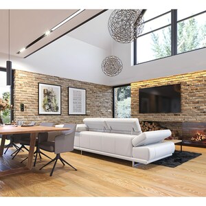 Bright and open living area with sleek Scandinavian interior, ideal for tiny house plans or modern lifestyle seekers.