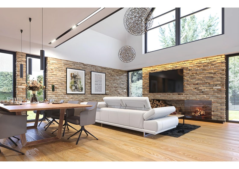 Bright and open living area with sleek Scandinavian interior, ideal for tiny house plans or modern lifestyle seekers.