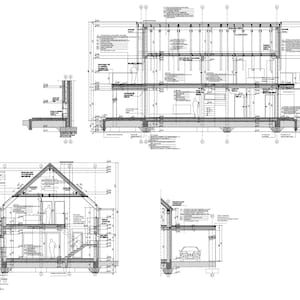 Architectural Section Drawing of a Modern House – High-quality architectural blueprints showcasing the structural details of a Scandinavian-style modern house. Available in PDF and DWG formats. #houseblueprint #planmaison #modernhouseplans