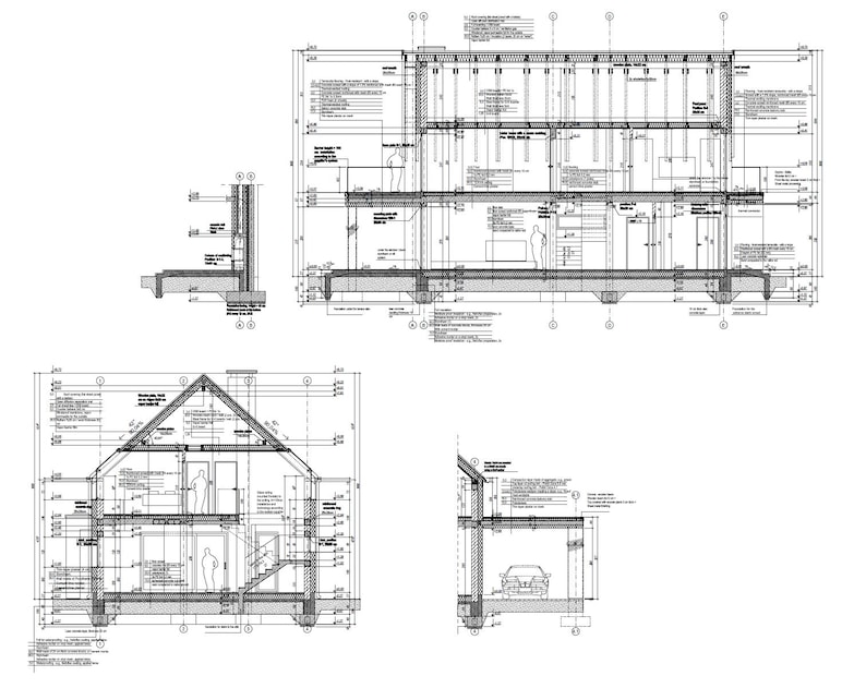 Architectural Section Drawing of a Modern House – High-quality architectural blueprints showcasing the structural details of a Scandinavian-style modern house. Available in PDF and DWG formats. #houseblueprint #planmaison #modernhouseplans