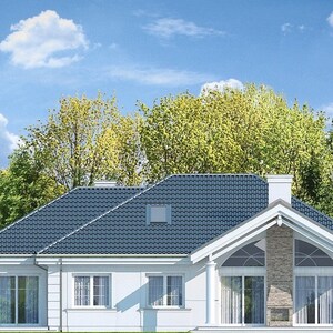 Back View of Villa with Elegant Patio and Glass Doors – A luxurious patio area with a fireplace and large glass doors. Perfect for tiny home plans, modern house plans, and villa plans.
