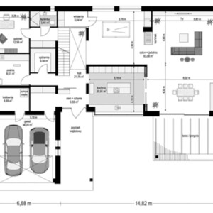 Architectural Blueprint of a Modern Home
"A technical layout showcasing the ground floor plan of a modern house, complete with detailed room dimensions and space utilization. Ideal for house blueprint projects."