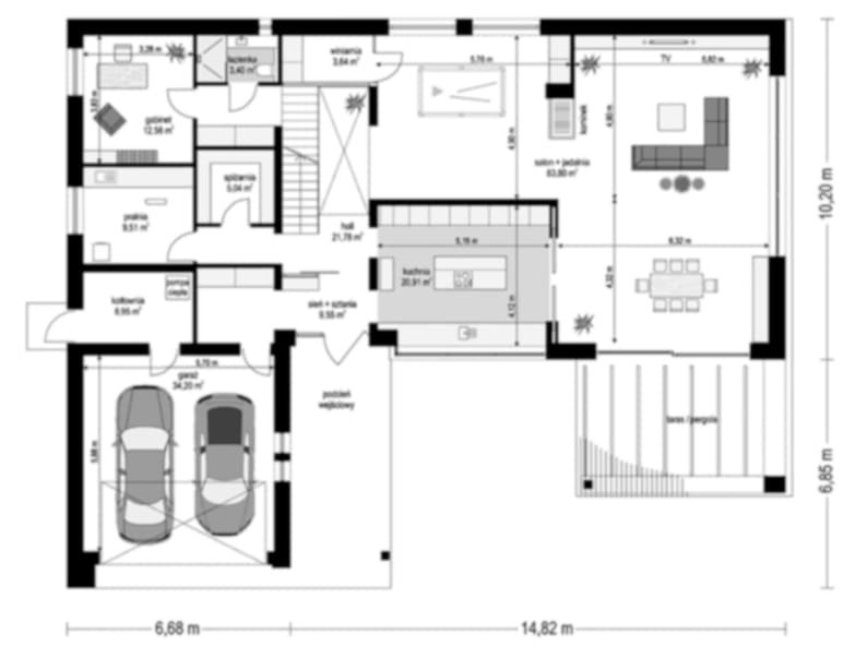 Architectural Blueprint of a Modern Home
"A technical layout showcasing the ground floor plan of a modern house, complete with detailed room dimensions and space utilization. Ideal for house blueprint projects."