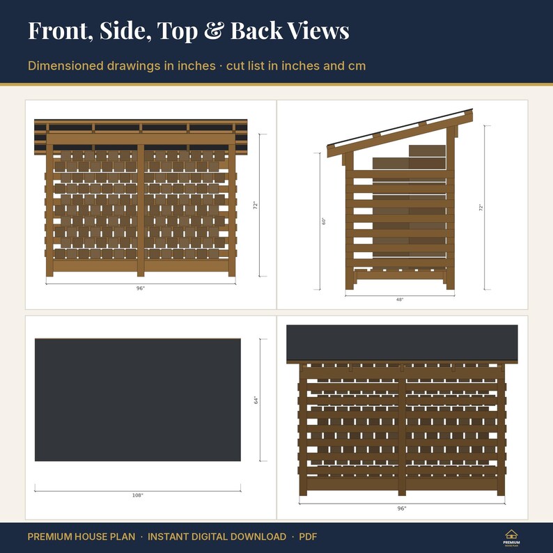 Firewood Shed Plans 8x4 | 0.7 Cord Wood Shed with Lean-To Roof and Slatted Sides | DIY Firewood Storage Rack Building Plans, PDF Download image 2