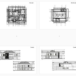 Comprehensive architectural plans including ground floor, attic, and cross-sections. Perfect for house blueprint and detailed floor plans enthusiasts.