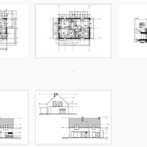 Detailed house blueprints showcasing floor plans, sections, and elevations. Suitable for house blueprint and architectural plans enthusiasts.