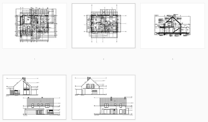 Detailed house blueprints showcasing floor plans, sections, and elevations. Suitable for house blueprint and architectural plans enthusiasts.