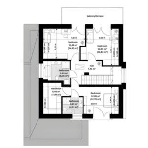 First floor layout with multiple bedrooms and functional spaces, a great addition to floor plans for family homes or townhouse plans.