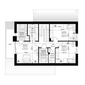 Upper floor layout blueprint with multiple bedrooms and a terrace. Perfect for small cabin or townhouse house plans with compact functionality.