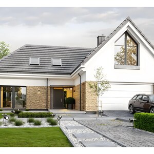 Scandinavian-style modern house with large windows and minimalist design, perfect for families seeking modern house plans.