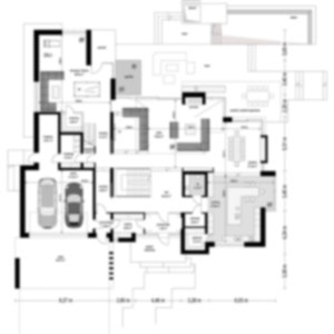 Ground floor plan of a contemporary home featuring spacious living areas, a garage, and a modern kitchen. Part of a premium blueprint set.