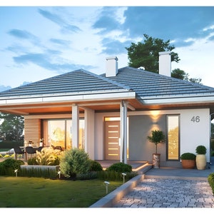 Contemporary house design with a stylish façade and elegant garden layout. Perfect for plan maison aesthetics enthusiasts.