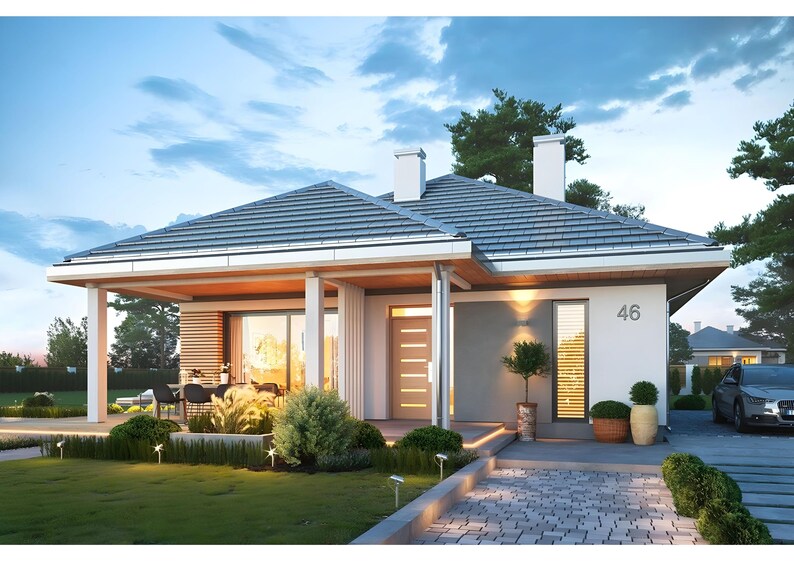 Contemporary house design with a stylish façade and elegant garden layout. Perfect for plan maison aesthetics enthusiasts.