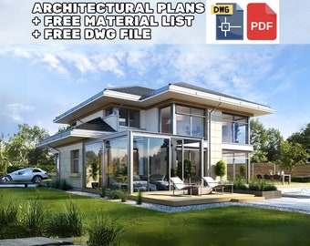 May include: A rendering of a modern home with a large glass sunroom extension. The home has a white exterior with large windows and a flat roof. The sunroom has a glass roof and walls, and is surrounded by a wooden deck. The home is set on a grassy lawn with a swimming pool in the background.