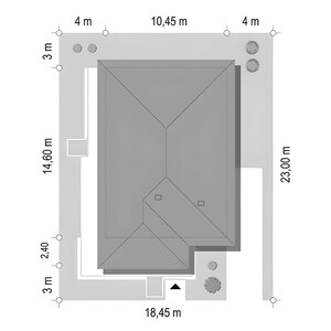 Detailed roof and garden layout view from above. This floor plan provides precise measurements for modern villa plans.
