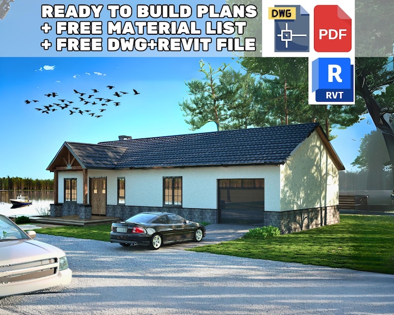 Modern house plans with ready-to-build designs. Includes a detailed house blueprint, free material list, and DWG/Revit files. Perfect for small cabin plans, cottage house plans, and modern home designs. Start your dream home project today!