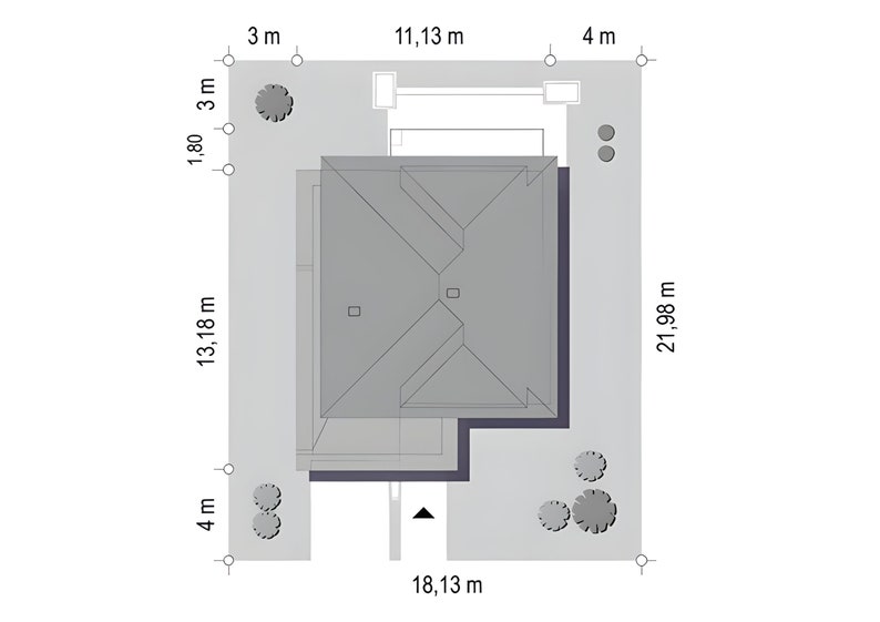 Roof layout of a modern house with precise dimensions, ideal for designing roof-specific house plans and shed plans.