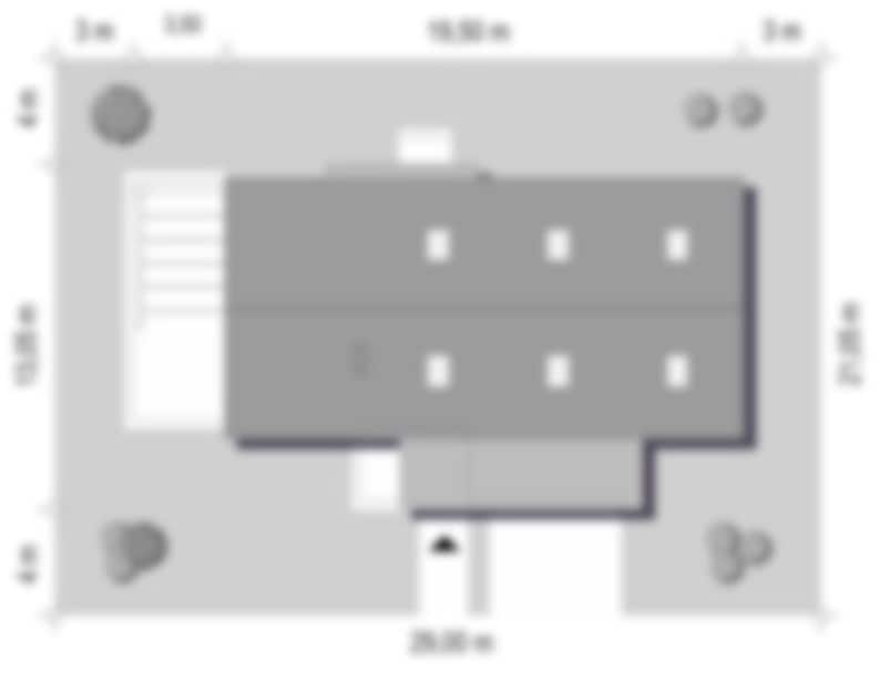 Property layout map: A layout map showing house orientation and garden design. Suitable for tiny home plans and small cabin plans.
