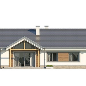 Rear Elevation 2:
;A closer view of the rear elevation with a focus on the patio and outdoor integration for a seamless indoor-outdoor living experience.