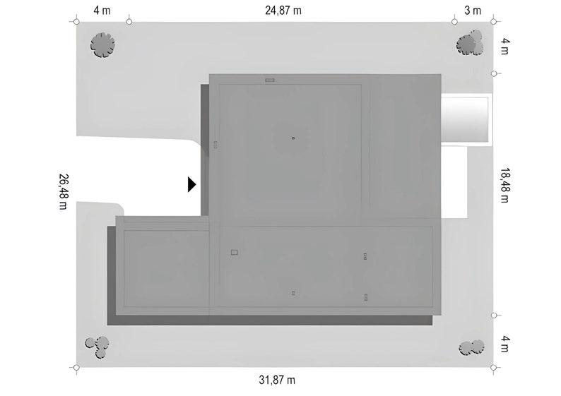 Top-down site plan illustrating house placement landscaping and overall property dimensions perfect for villa plans modern house blueprints and property layouts
