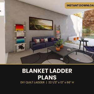 Blanket Ladder Plans, DIY Quilt Ladder, Leaning Decorative Blanket Holder for Throws and Towels, Woodworking PDF Plan Instant Download