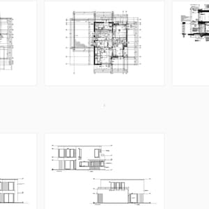 Detailed architectural house blueprint showing floor plans for a two-story modern villa, including room layouts and precise measurements