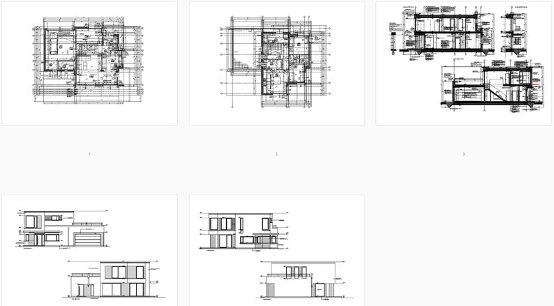 Detailed architectural house blueprint showing floor plans for a two-story modern villa, including room layouts and precise measurements
