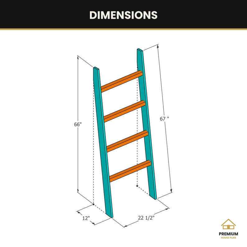 Dekenladder Bouwtekening, DIY Quilt Ladder, Leunende Decoratieve Dekenhouder voor Plaids en Handdoeken, Houtbewerking PDF Plan afbeelding 3