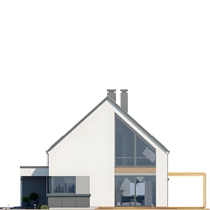 Side elevation of a modern house with large windows and minimalist design. Suitable for modern house plans or architectural designs.