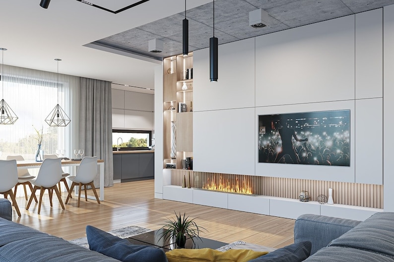 A cozy and elegant Scandinavian-inspired interior design, highlighting a stylish living area with clean lines and warm tones.