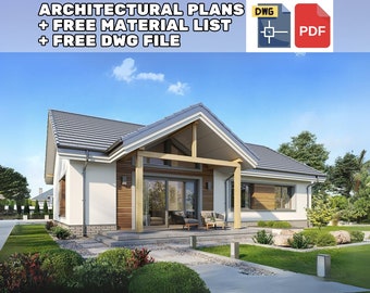 Modernes Ranchhaus Grundriss: 4 Schlafzimmer, Loft, Garage (PDF Plan)