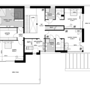 Complete Upper Floor Layout for Modern House
"Detailed upper floor plan of a modern house, featuring multiple bedrooms, bathrooms, and a central living area. Comes with architectural designs and blueprint files."
