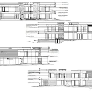 Architectural elevation views showcasing the modern villa's exterior dimensions and design. Ideal for those looking for villa plans or Scandinavian house plans.
