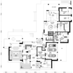 Ground floor plan of a luxury modern house with detailed room layouts and measurements. Ideal for architectural and floor plans.