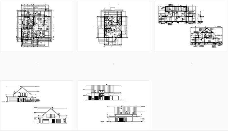 Detailed house blueprint showcasing both floor plans and cross-sections. Includes room layouts, measurements, and architectural details for building a modern family home.