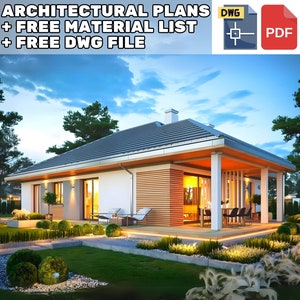 Modern single-story villa plan with a spacious veranda, lush garden, and large glass windows offering comfort. Ideal for those seeking villa plans in contemporary home designs.