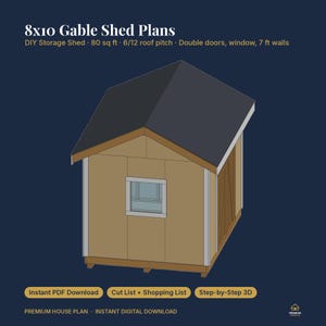 8x10 Shed Plans | Gable Garden Shed with Double Doors and Window | DIY Small Storage Shed Building Plans with Cut List, PDF Instant Download image 6
