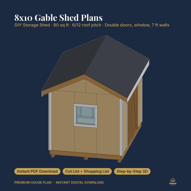 8x10 Shed Plans | Gable Garden Shed with Double Doors and Window | DIY Small Storage Shed Building Plans with Cut List, PDF Instant Download image 6