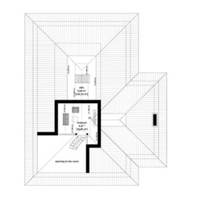 Attic floor plan with functional layout including a lounge area and storage space. Designed for optimal use of roof space in modern house plans. Perfect for creating additional living or recreational areas.